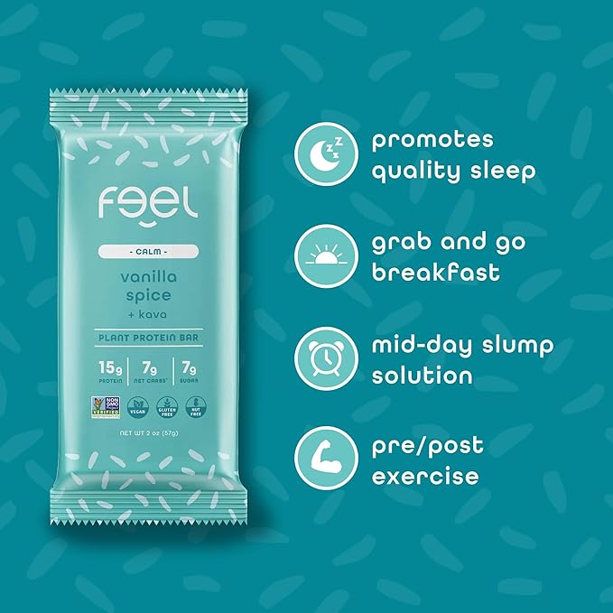 Feel Vegan Protein Bars | Vanilla Spice | Keto | Gluten Free | Organic | Kava | 15g Protein | Low Carb | Dairy Free | Grain Free | Soy Free | Nut Free | Low Sugar | Non GMO - 10 Pack