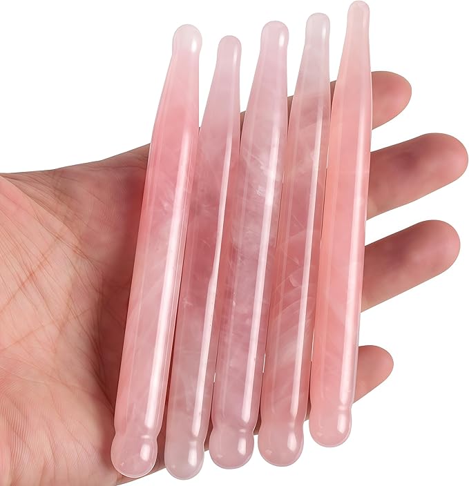 LZLRUN Rose Quartz Jade Roller Real Jade Gua Sha Board Mushroom Massager Face Lifting Tool Facial Guasha Massage Tool (Pen Shape)