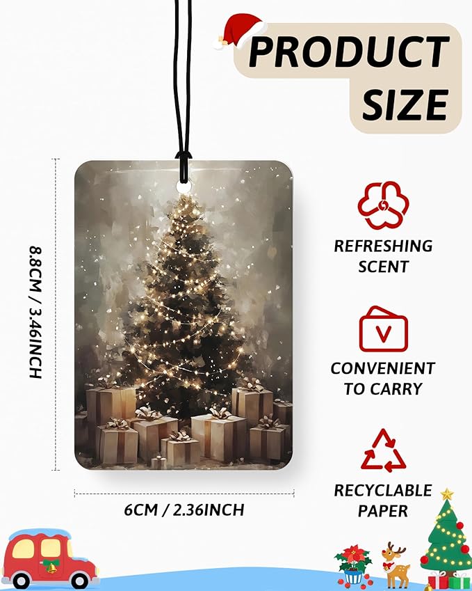 Rustic Winter Christmas Berry Car Air Freshener 4 Pcs, Retro Santa Xmas Tree Bell Reindeer Hanging Air Freshener for Cars Closet Drawer Books, Christmas Car Accessories Mirror Decor for Women