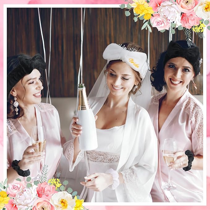 24 Pcs Bachelorette Party Favors Include 12 Bride Bridesmaid Spa Headband 12 Bridesmaid Gifts Scrunchies for Women Sleepover Spa Bachelorette Party Accessories Supplies(White,Black)