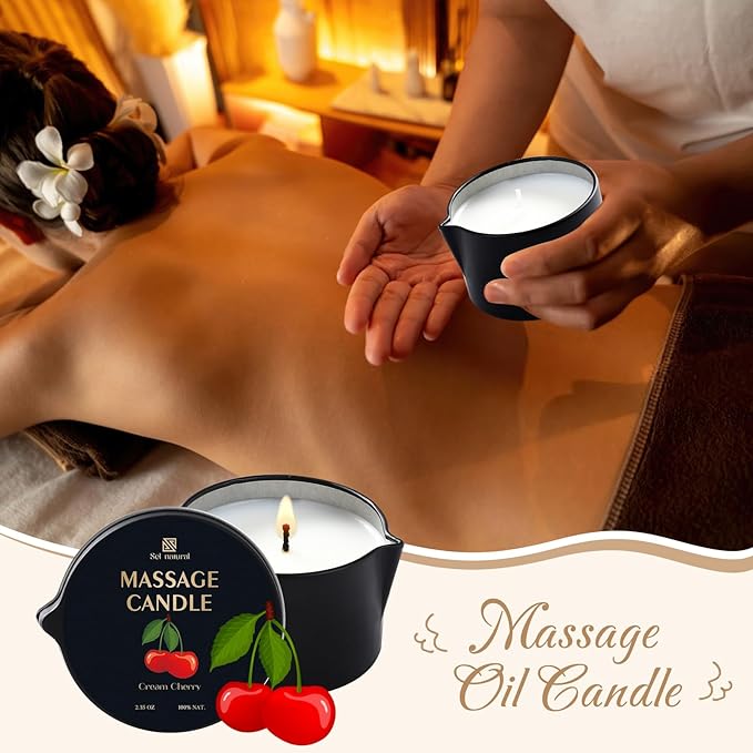 3 Pack Soy Massage Oil Candles 2.35oz Low Temp Massage Candles 3 Scent Spa Therapy Body Oil Home Gift for Relaxation, Couples, or Self-Care (Cream Cherry, Coffee Vanilla, Pineapple Rum)