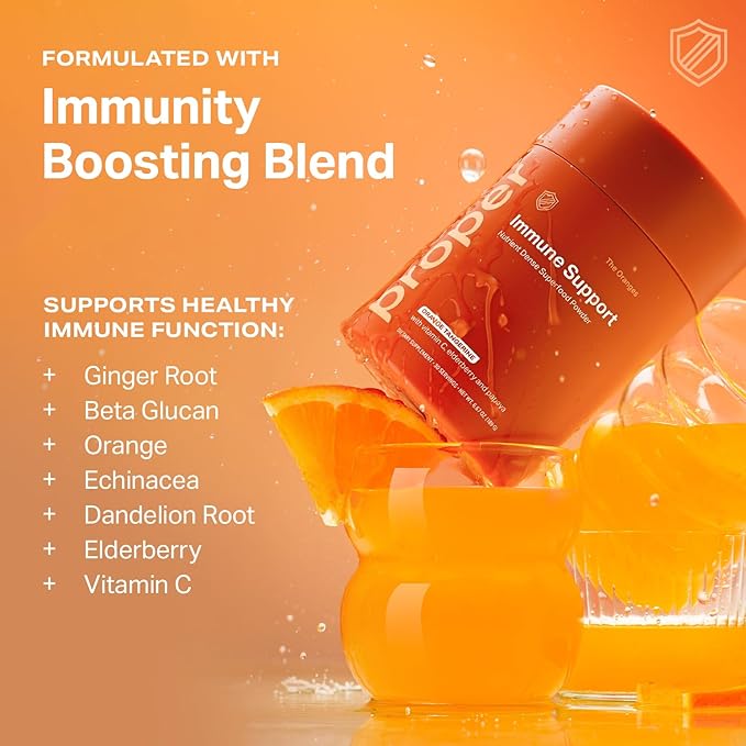 Proper, The Oranges Nutrient-Dense Superfood Powder for Immune Support & Gut Health - Elderberry, Vitamin C, Zinc & Echinacea Supplement Complex Enhanced with Probiotic Digestive Blend