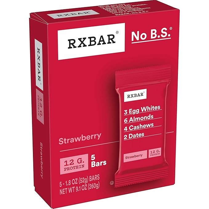 RXBAR Protein Bars, 12g Protein, Gluten Free Snacks, Strawberry (6 Boxes, 30 Bars)