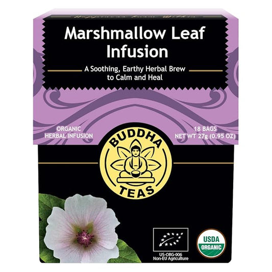 Buddha Teas - Marshmallow Leaf Tea - Herbal Tea - For Health & Wellbeing - With Flavonoids, Magnesium, Calcium & Iron - Clean Ingredients - Caffeine Free - OU Kosher - 18 Tea Bags (Pack of 1)