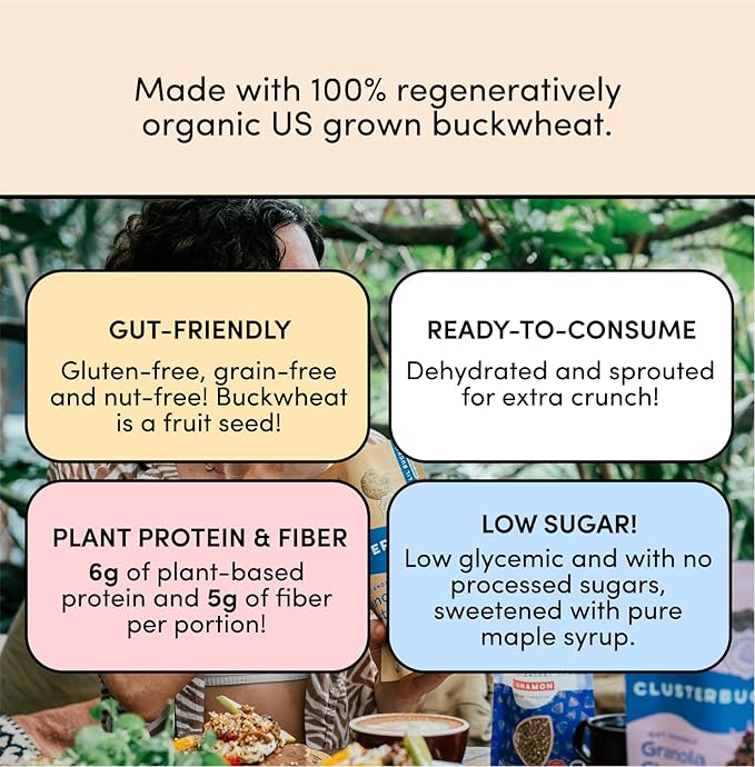Clusterbucks Superfood Clusters – Grain-Free, Keto-Friendly Granola with Regeneratively Grown Sprouted Buckwheat– Gluten-Free, Low-Carb, Organic Healthy Snack (3-Pack, Snickerdoodle)