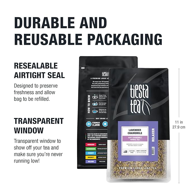 Tiesta Tea - Lavender Chamomile Herbal Tea, Loose Leaf, Calming Blend with Chamomile and Lavender, Caffeine-Free Herbal, Great for Hot or Iced Brews, Resealable Bulk Pouch, 200 Cups, 8 Ounce