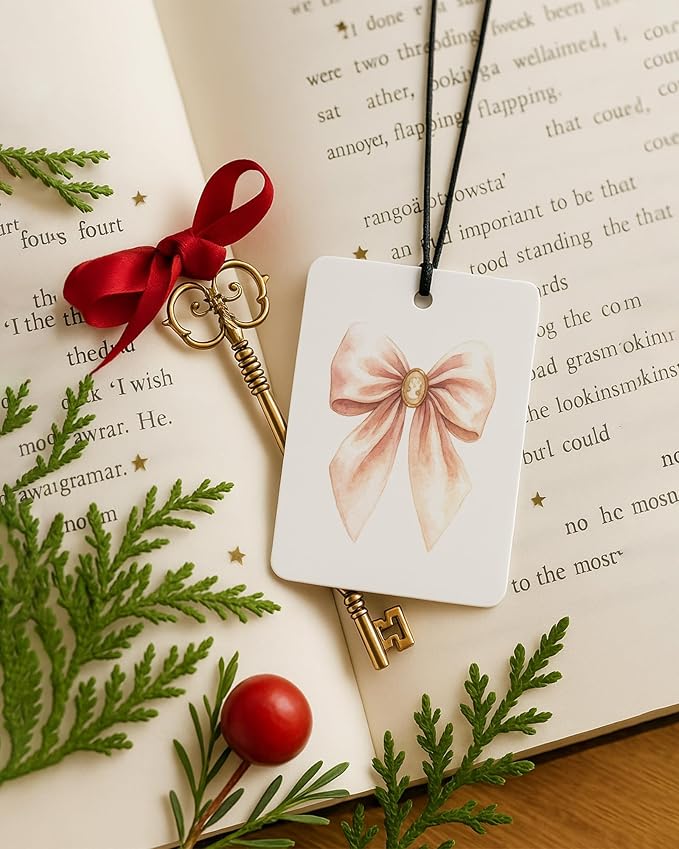 Pink Boho Christmas Berry Car Air Freshener 4 Pcs, Coquette Bow Xmas Tree Snowflake Hanging Air Freshener for Cars Closet Drawer Books, Girly Christmas Car Accessories Mirror Decor for Women