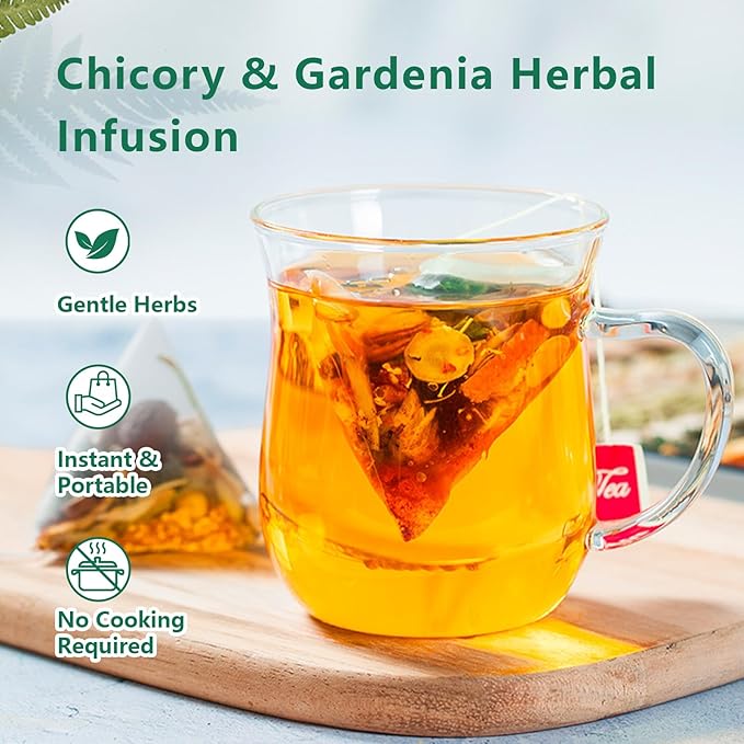 12 Tea Bags Chicory & Gardenia Herbal Tea - Gardenia, Chicory, Honeysuckle, Licorice, Tangerine Peel, Natural Sugar Free Blend, Vegan & Caffeine Free (1pc)