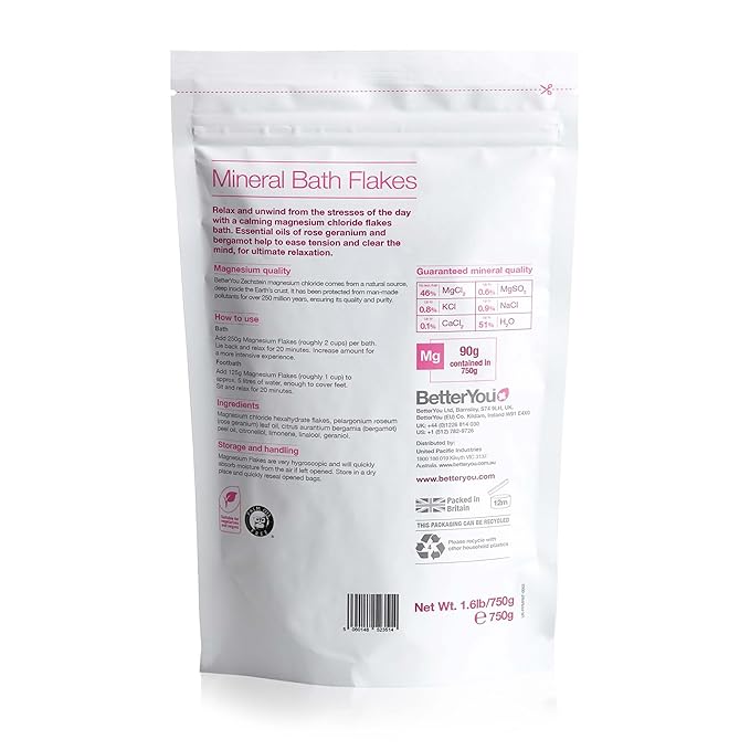 BetterYou Magnesium Relax Bath Flakes - Body Recovery Bath Salts with Magnesium - For Skin Health & Sore Muscle Relief - With Essential Oils - 1.6 lb