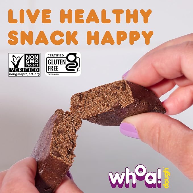 Whoa Dough Edible Cookie Dough Bars- Certified Non-GMO, Kosher and Gluten Free Bars - Healthy Snack Foods - Plant Based Snacks - Peanut Butter Chocolate Chip Cookie Dough - 10 Pack