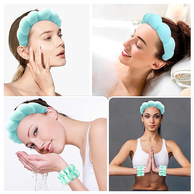 Zkptops Spa Headband for Washing Face Sponge Makeup Skincare Headband Bubble Hairband for Women Girls Fashion Headband Christmas Gifts Puffy Headwear Non Slip Thick Thin Hair Accessory(Turquoise)