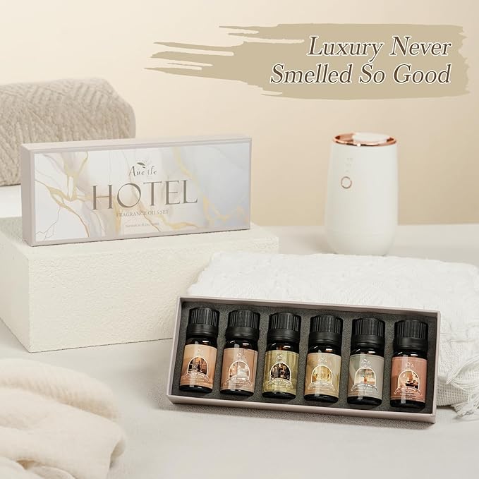 Hotel Essential Oils Set - 6 Premium Scents for Diffuser, Aromatherapy, Home, Spa, Candle Making, Fragrance Oil Set - Hotel Lobby, White Tea Thyme, Good Night, Jasmine Mint, Orange, Luxurious Night