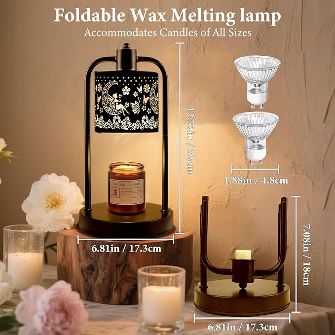 Lococo Candle Warmer Lamp Wax Light: Wax Melt Warming Lamps for Jar Candles with Timer Dimmable for Birthday Christmas Gift, Room, New House, Bedroom, Vintage Home Decor, Black + Fairy Moon