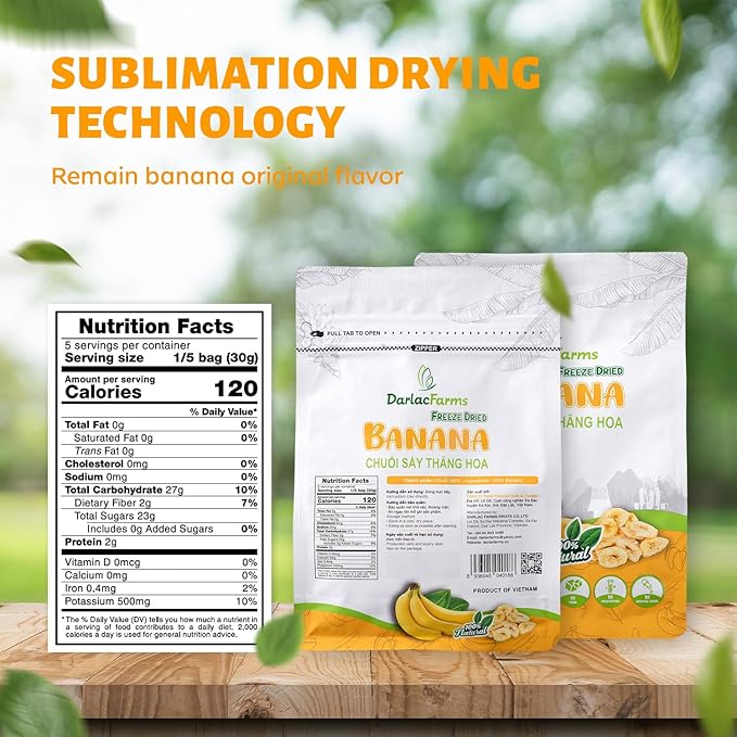 DARLAC FARMS Freeze Dried Banana Chips Pack 2, 5.29 Oz/Each, Premium Organic Crispy Crunchy Natural Healthy Fruit Snacks for Kids, Adults & All Ages, No Sugar Added