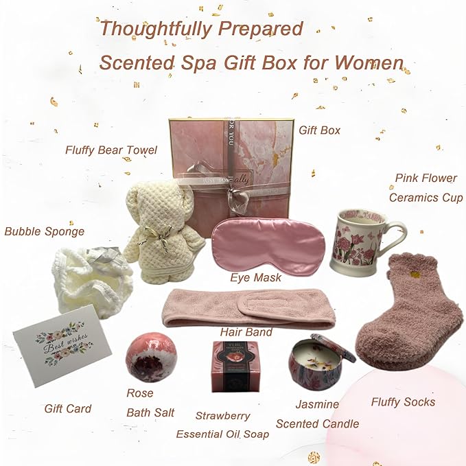 Spa Gift Baskets for Women,Luxury Self Care Gifts for Mom,Get Well Soon Gifts for Friend,Thank You Relaxing Box Gifts for Women 20th,30th,40th,50th,60th 70th 75th Birthday,Anniversary