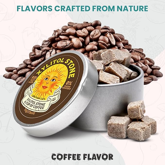 Xylitol Stone Sugar Free Candy - Vegan & Keto Friendly Unique Hard Candy Sugar-Free - 100% Natural Flavor Candies - Gluten Free & Non-GMO Breath Freshener Low Calorie Mints - Coffee (Pack of 1)
