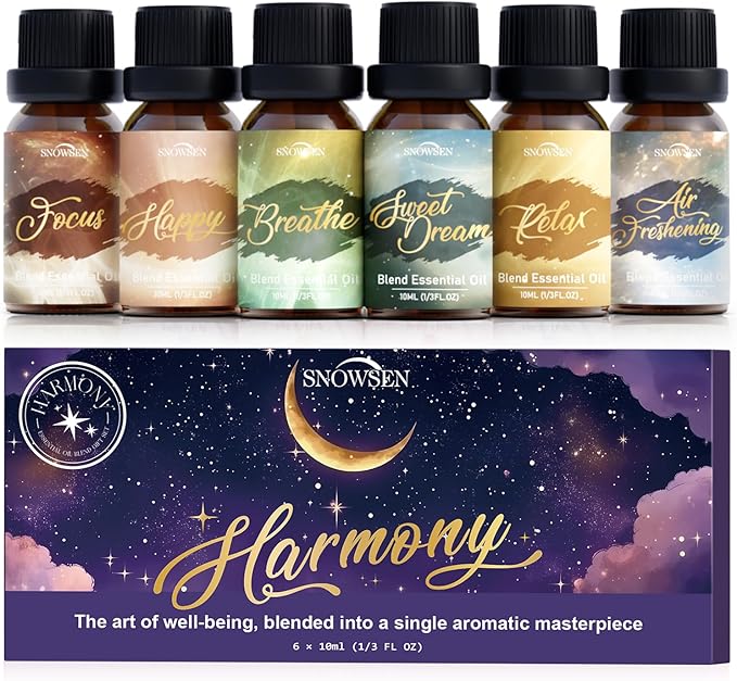 Essential Oil Blends, Harmony Essential Oil Set - Breathe, Sweet Dream, Relax, Happy, Focus, Air Freshening, Essential Oils for Diffusers for Home, Candle Making, Freshie Scents, Aromatherapy