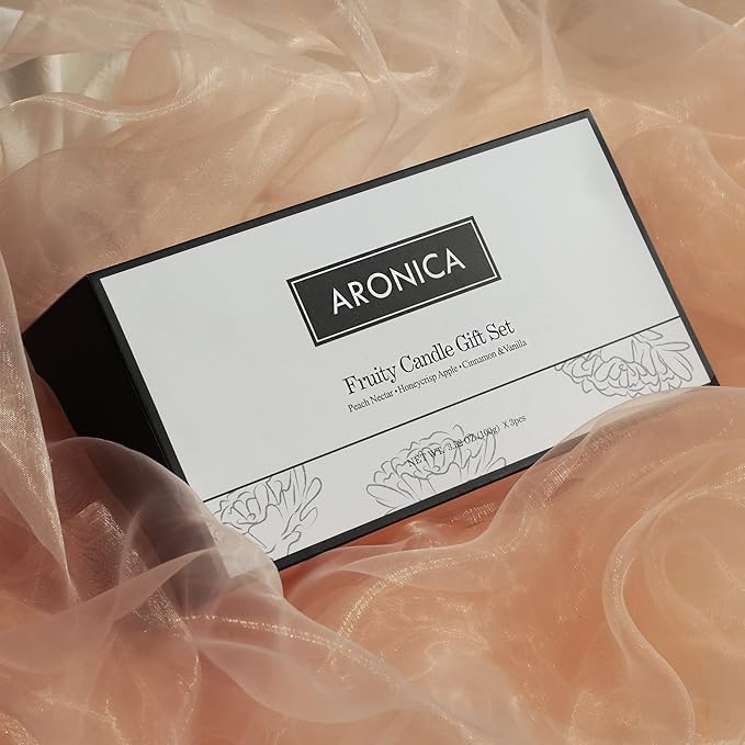 Aronica Fresh Fruity Candles Gift Set - Honeycrisp Apple, Peach Nectar, Cinnamon Vanilla, Baby Shower Game Prizes for Women Friend, Fall Candle Set for Autumn Gifts