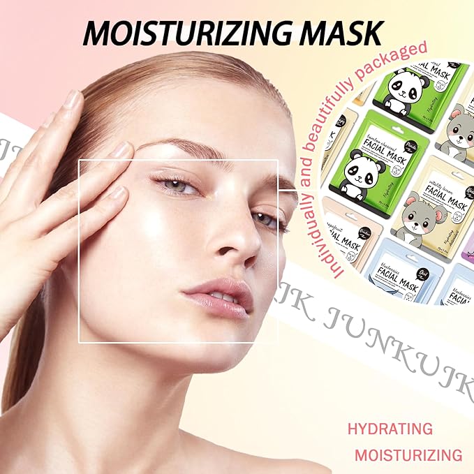 12PCS Hydrating Facial Sheet Mask,Moisturizing Face Masks Skincare Gift Set,Long Lasting Face Mask Skin Care & Facial Mask Kit for All Skin Types 20