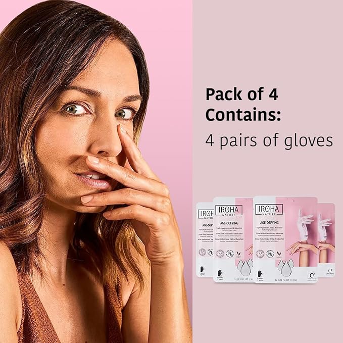 IROHA NATURE Anti-Aging Hand Mask Gloves | 4 Pairs | Triple Hyaluronic Acid, Bakuchiol & Niacinamide | Reduces Wrinkles & Dark Spots | Vegan & Cruelty-Free | 93% Natural Ingredients