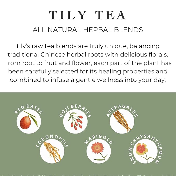 Tily Through The Day Wellness Tea - Antioxidant-Rich Herbal Tea - Caffeine Free - 10 Plastic-Free Teabags