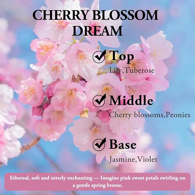 2 Pack Car Air Freshener, Hanging Aromatherapy Essential Oil Diffuser for Cars & Offices, Plant-Based Car Fragrance, Leak-Proof and Toxic-Free | Cherry Blossom