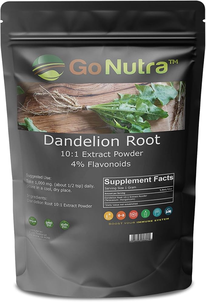 Go Nutra Dandelion Root Powder for Tea, Coffee & Beverages | Concentrated 10:1 Dandelion Root Extract Powder, Caffeine Free | Antioxidants, Digestion & Immune System | Non-GMO, Vegan | 16 oz (1 lb)