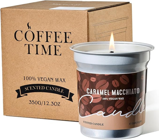 M&SENSE Coffee Candles Caramel Macchiato Scented, Soy Based Wax 12.3oz 75 Hours Non Toxic Clean Burn, Highly Scented Relaxing Candle for Home, Holiday Aromatherapy Gifts for Coffee Lovers
