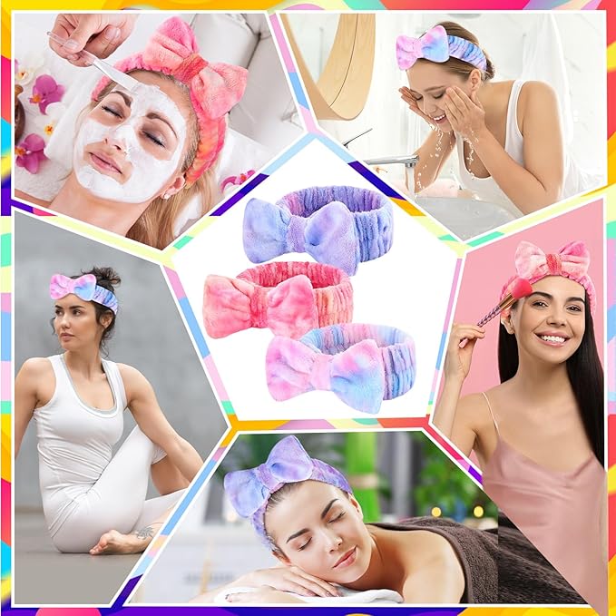 25 Pcs Spa Headband Bulk Makeup Headbands for Washing Face Cute Bow Hairbands Soft Coral Fleece Hairbands for Women Face Skin Care Makeup Spa Gift Shower Yoga(Novel Pattern)