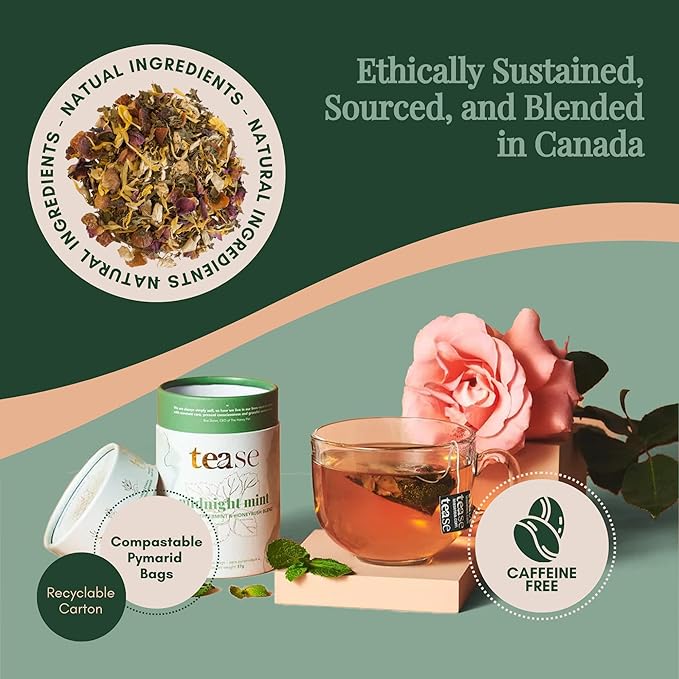 Tease Tea Organic Peppermint Tea - Midnight Mint Digestive Health Herbal Drink, Stomach Relief Caffeine Free Drink Made with Peppermint, Spearmint, and Peach For Calming and Soothing Blend
