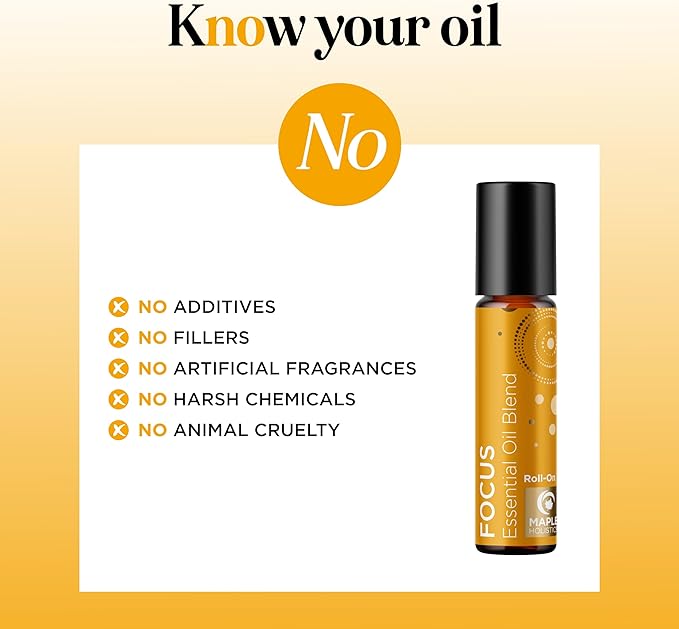 Focus Essential Oil Roll On - Aromatherapy Essential Oil Roller with Invigorating Pure Citrus and Mint Oils - Attention and Focus Essential Oil Blend with Eucalyptus Peppermint & Grapefruit (1 Pack)