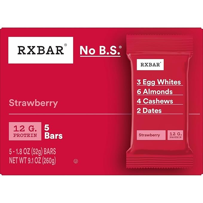 RXBAR Protein Bars, 12g Protein, Gluten Free Snacks, Strawberry (6 Boxes, 30 Bars)