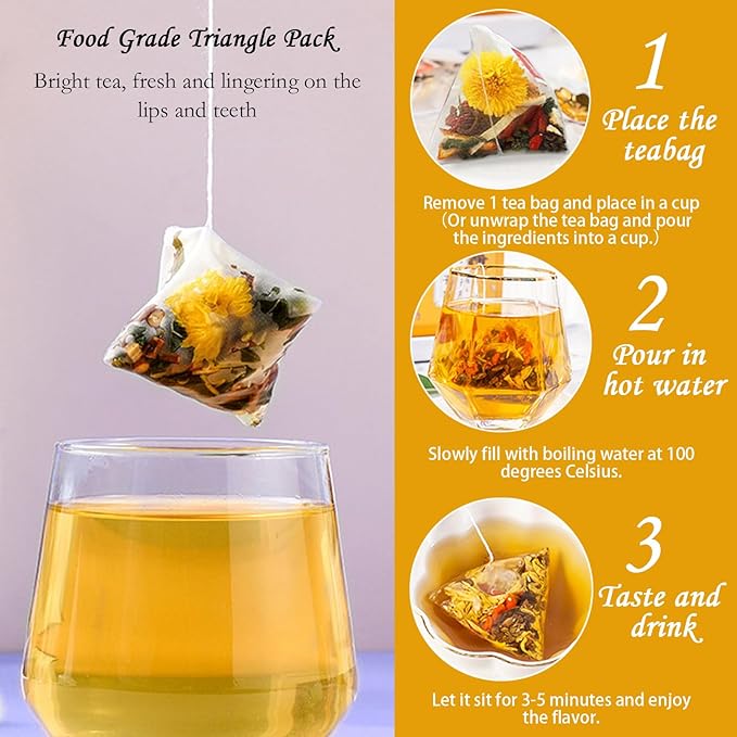 Goji Berry Chrysanthemum Tea for Liver Health, Dandelion Wolfberry Tea Bags, 8 Excellent Raw Material Formulas, Liver Cleanse & Detox Herbal Tea Bags, Vegan, Sugar-Free & Caffeine-Free (1BOX (15Bag))