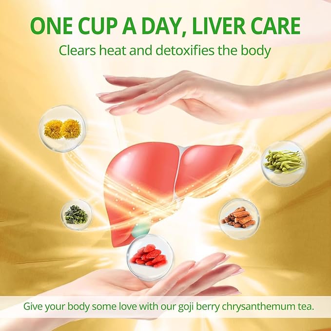 Goji Berry Chrysanthemum Tea for Liver Health - Dandelion Wolfberry Tea, Chinese Liver Cleanse & Detox Herbal Tea Bags - Include Cassia Seed, Licorice, Orange Peel, Gardenia, Loose Leaf (1Box,15 Bags)