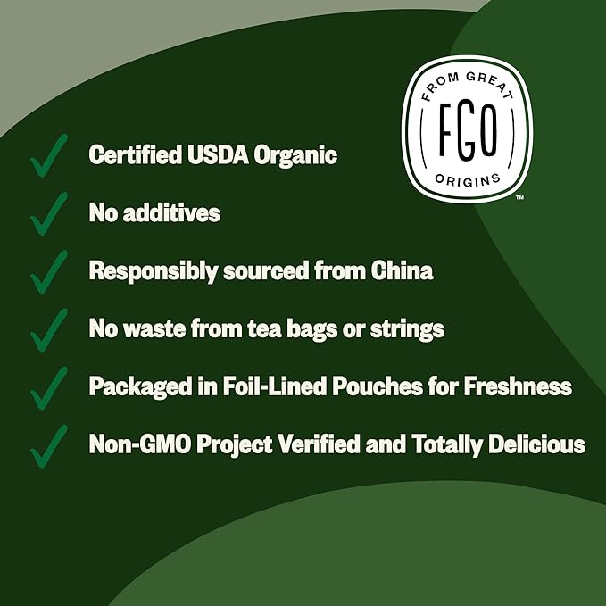 FGO Organic Gunpowder Green Tea, Loose Leaf, 16oz Bulk Resealable Bag, Packaging May Vary (Pack of 1)