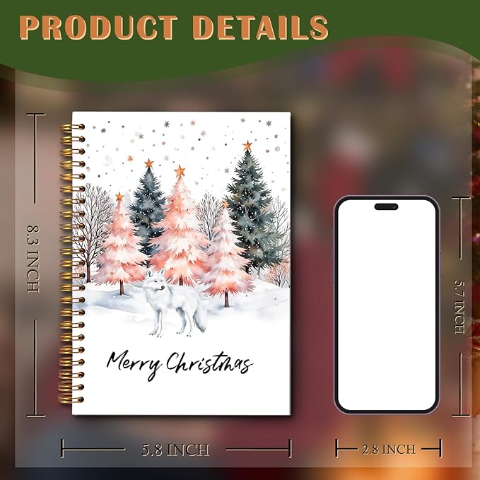 Exqcom Christmas Tree Arctic Fox Spiral Notebook Gifts, Winter Christmas Journal for Women, Snowy Forest Animals Xmas Hardcover Notebook Journal Office School Supplies, 5.5x8.3 Inch