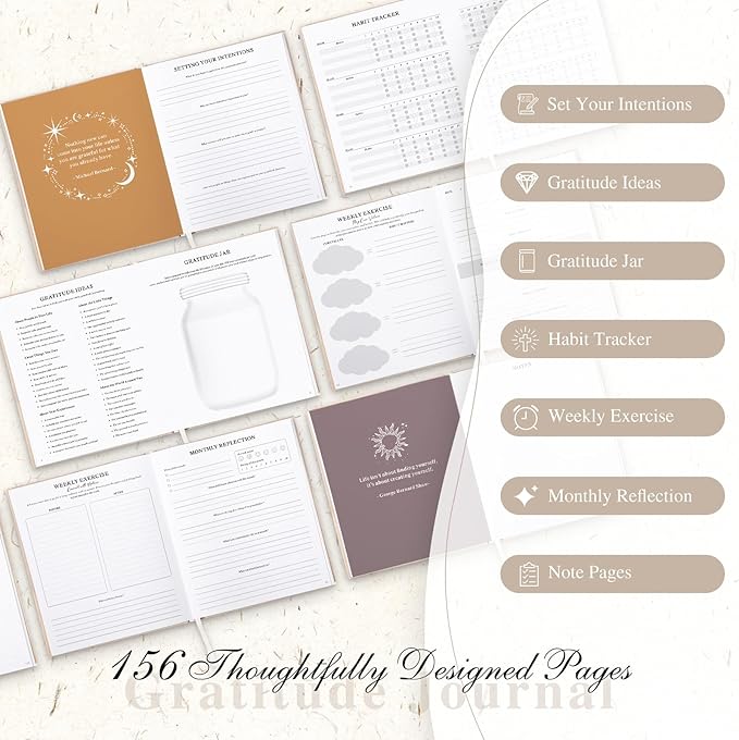 Lanpn Daily Gratitude Journal for Men Woman, The 5 Minute Gratitude Diary with Prompts, Linen Mindfulness Affirmation Positivity Planner, 156 Page Better Every Day Reflection Guided Notebook, Grey