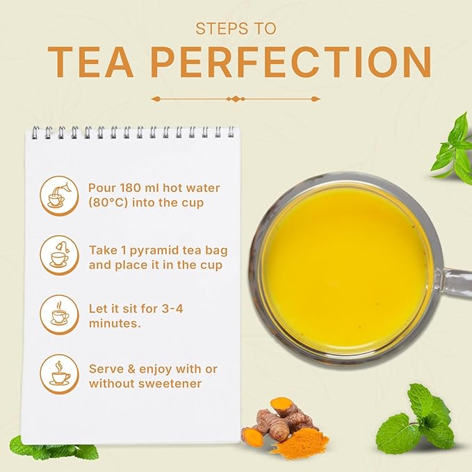 Tealeaf & Co. Turmeric Tulsi Holy Basil Green Tea - Turmeric, Tulsi & Peppermint Tea Blended with Fresh Herbs & Spices - Low Caffeine & Vegan - 100 Teabags (7.055oz/200gm)