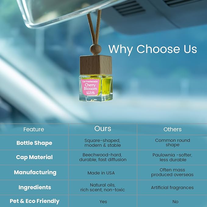 Car Air Freshener Hanging Diffuser – Long-Lasting Essential Oil Scent (Up to 60 Days) – Non-Toxic & Eco-Friendly – 2-Pack Auto Fresheners Made in USA