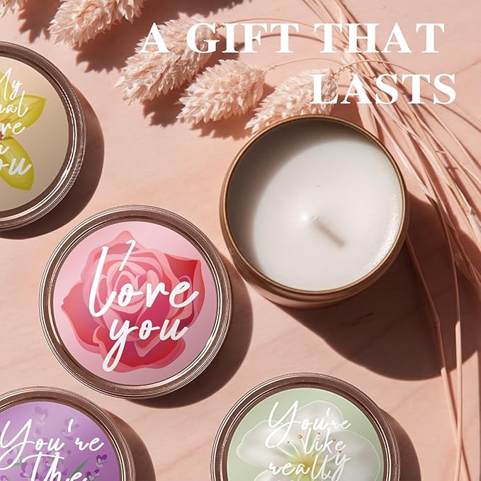 Aromatherapy Candle Gift Set for Women, 4pcs Candles Set for Birthday, Bridesmaid Rose, Lavender and More. Scented Candles for Home