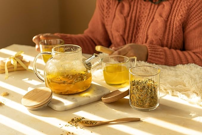 JusTea TURMERIC GINGER | Loose Leaf Herbal Tea | Tin with Hand Carved Tea Spoon | 40+ Cups (3.9oz) | Caffeine Free | Award-Winning | Fair Trade | Non-GMO