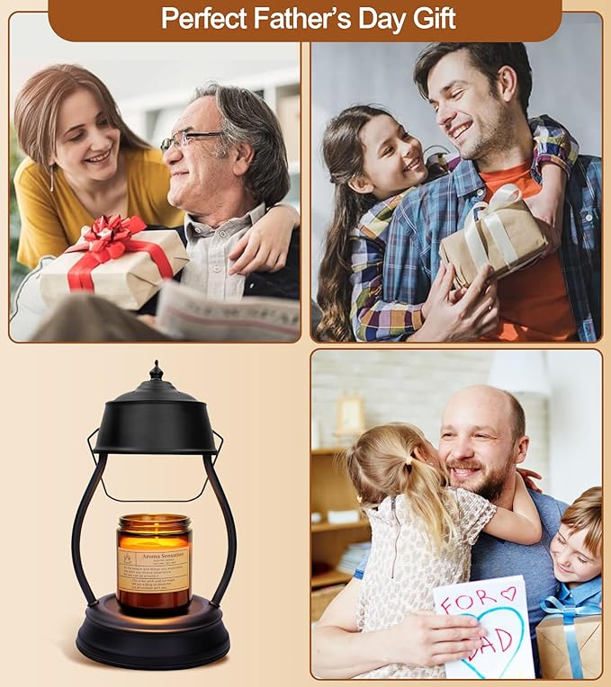 Candle Warmer Lamp, Dimmable Candle Warmer Lantern with Timer, Birthday Gifts for Women Mom, Dad and Fathers, House Warming Gifts, Black Large Lantern Candle Lamp for New Home Bedroom Decor