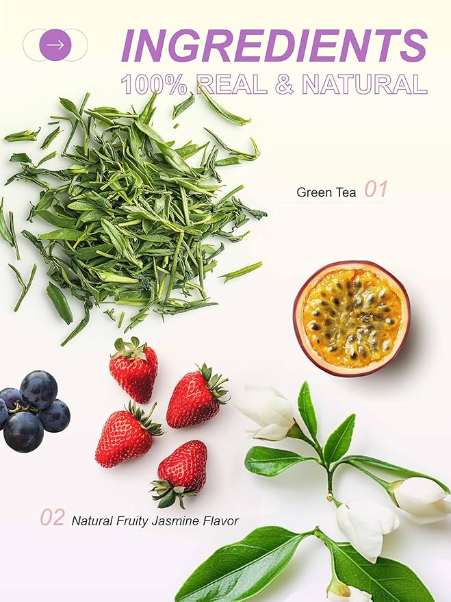 TeeLux Fruit Scented Jasmine Green Tea, Brisk Green Tea with Natural Fruity Jasmine Flavor, Pleasant Floral & Fruit Aroma, 50 Count