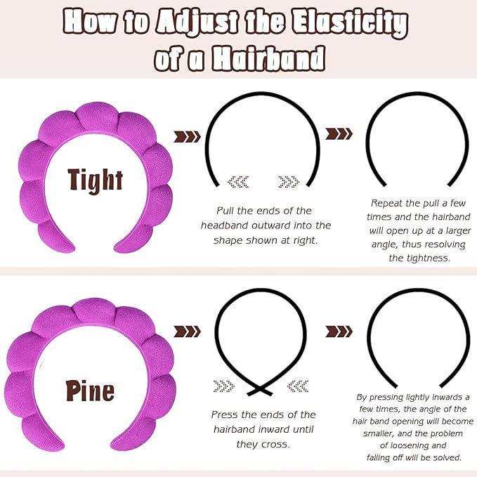 Zkptops Spa Headband for Washing Face Wristband Set Sponge Makeup Skincare Terry Cloth Bubble Soft Get Ready Hairband for Women Girl Puffy Padded Headwear Non Slip Thick Hair Accessory(Dark Purple)