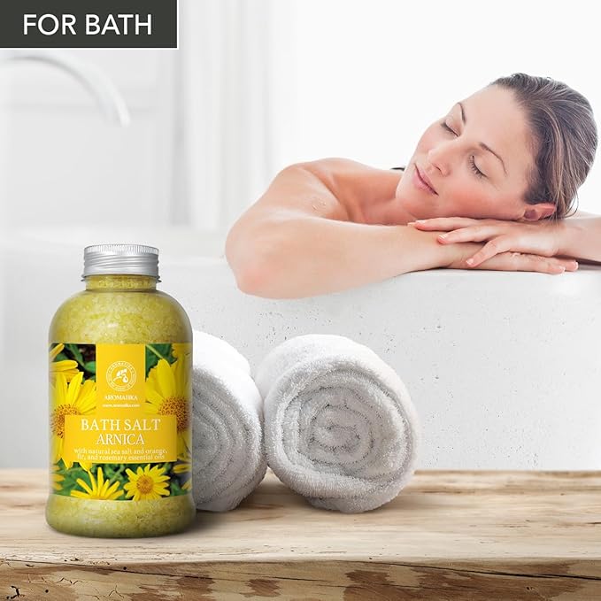 Arnica Bath Salts 21.16 Oz - 100% Natural Rosemary Orange and Fir Essential Oils - Sea Salt Arnica 600g - Best for Bath - Good Sleep - Relaxing - Body Care - Beauty