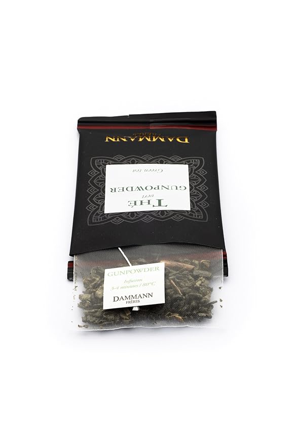 Dammann Freres Satchets, Gunpowder Green Tea Bags, Premium Gourmet French Tea, Individually Wrapped, 24 Count (Single Pack)