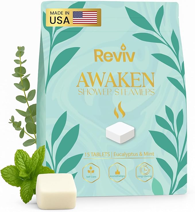 REVIV Shower Steamers Aromatherapy – 15 Long-Lasting Eucalyptus & Mint Shower Bombs for Stress Relief and Sinus Support – Self Care Spa Gifts for Women & Men – Christmas Stocking Stuffer