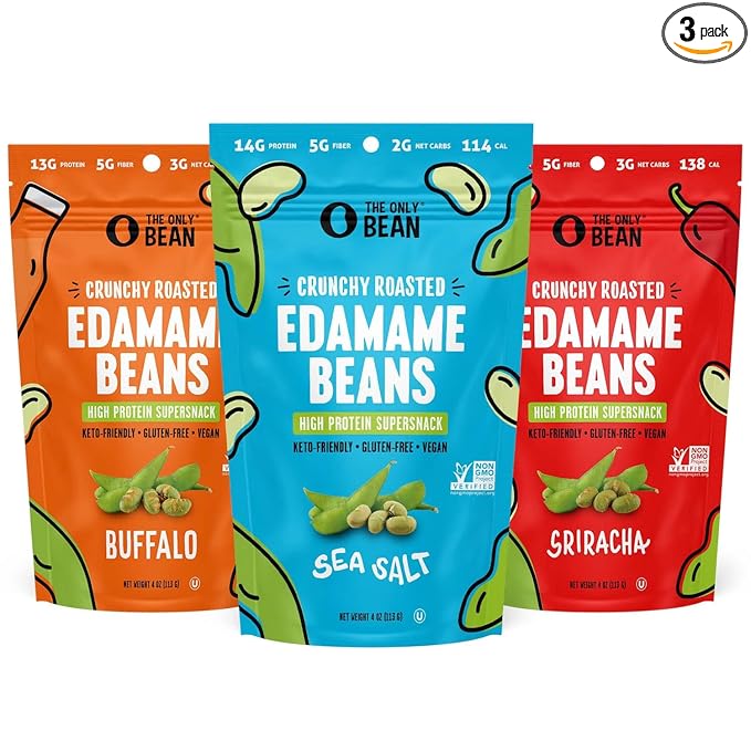 The Only Bean Crunchy Dry Roasted Edamame Beans (Variety Pack), Low Carb Keto Healthy Snacks For Adults and Kids, Fiber Protein Snacks, Diabetic Snacks, 4 oz (3 Pack)