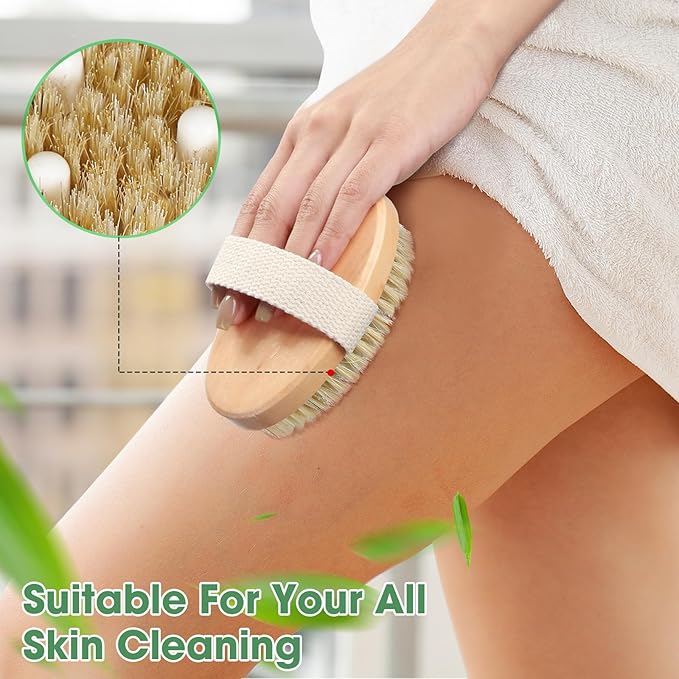 Gejoy 10 Pcs Dry Brushing Body Brush Exfoliating Brush with Massage Nodule Dry Skin Body Scrubber for Shower Bath Back Circulation Improvement Dead Skin Exfoliator (4.92 x 2.56 Inches,Wood Color)