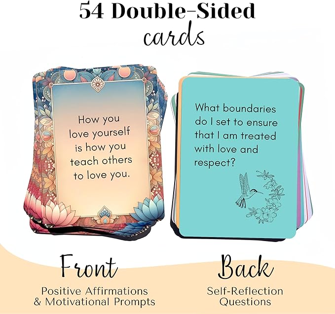 Mindful Moments Daily Affirmation Cards for Women, 106 Positive Inspirational Messages & Self Reflection Journal Prompts, Meditation Cards with Display Stand, Gifts for Her